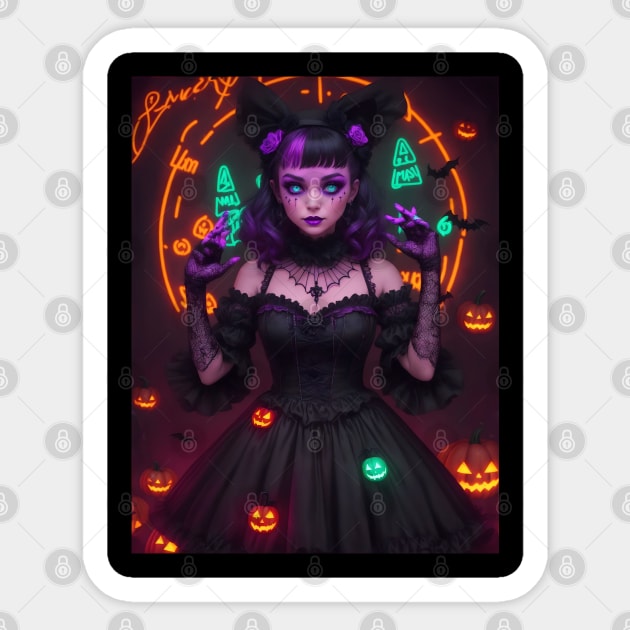 Halloween Spooky Neon Black Magic Witch Sticker by TrendyTees